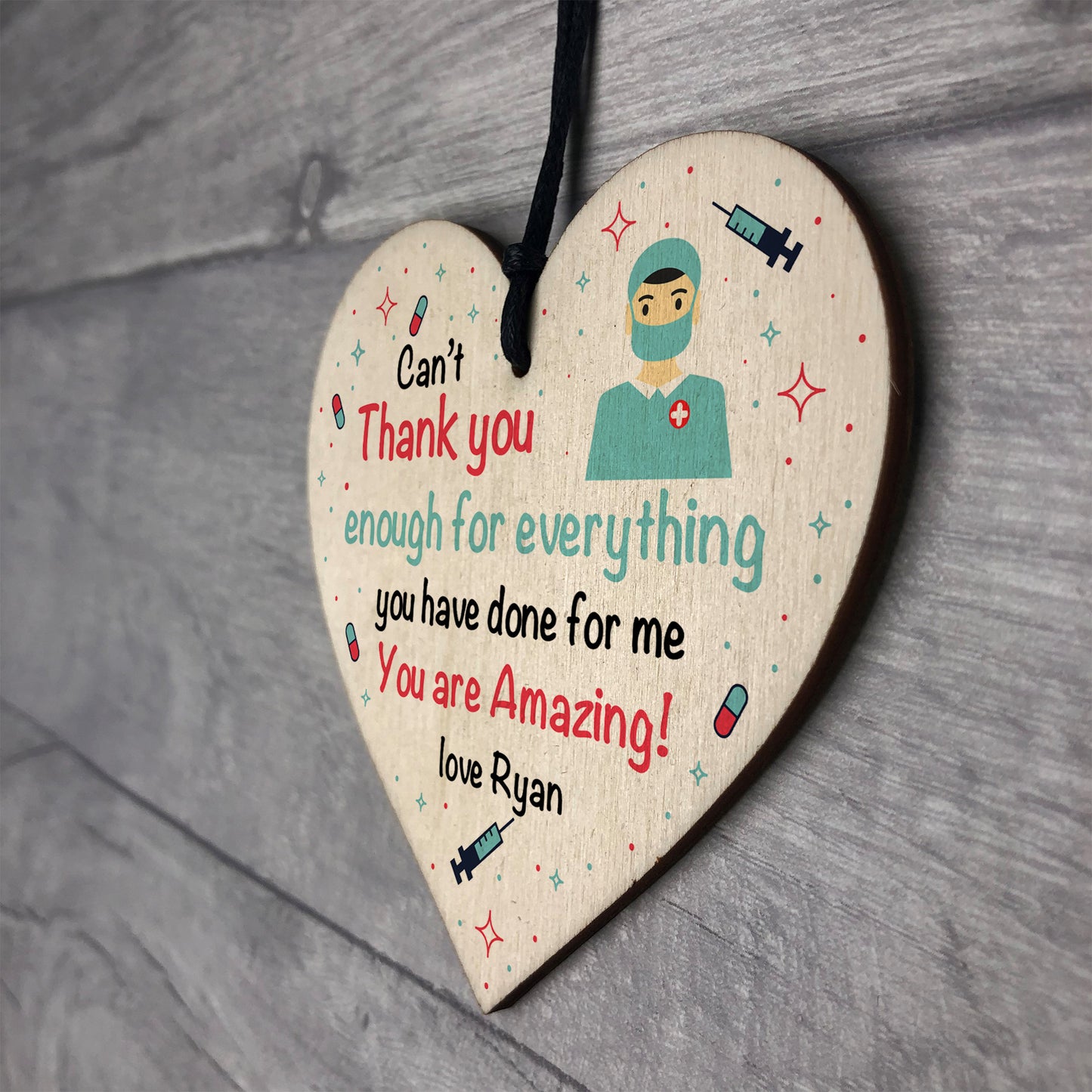 Personalised Thank You Gift For Nurse Doctor Wood Heart Gift