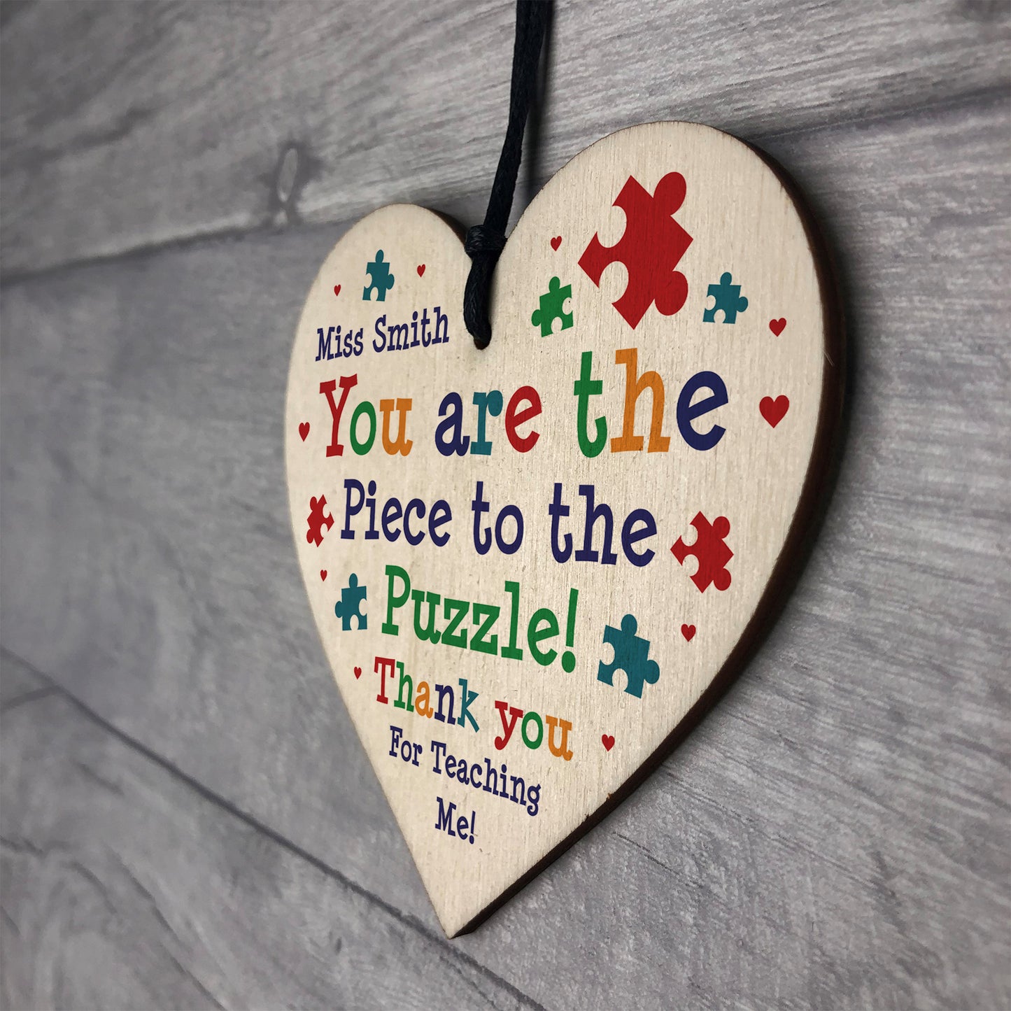 Teacher Thank You PERSONALISED Wood Heart Gift For Teacher