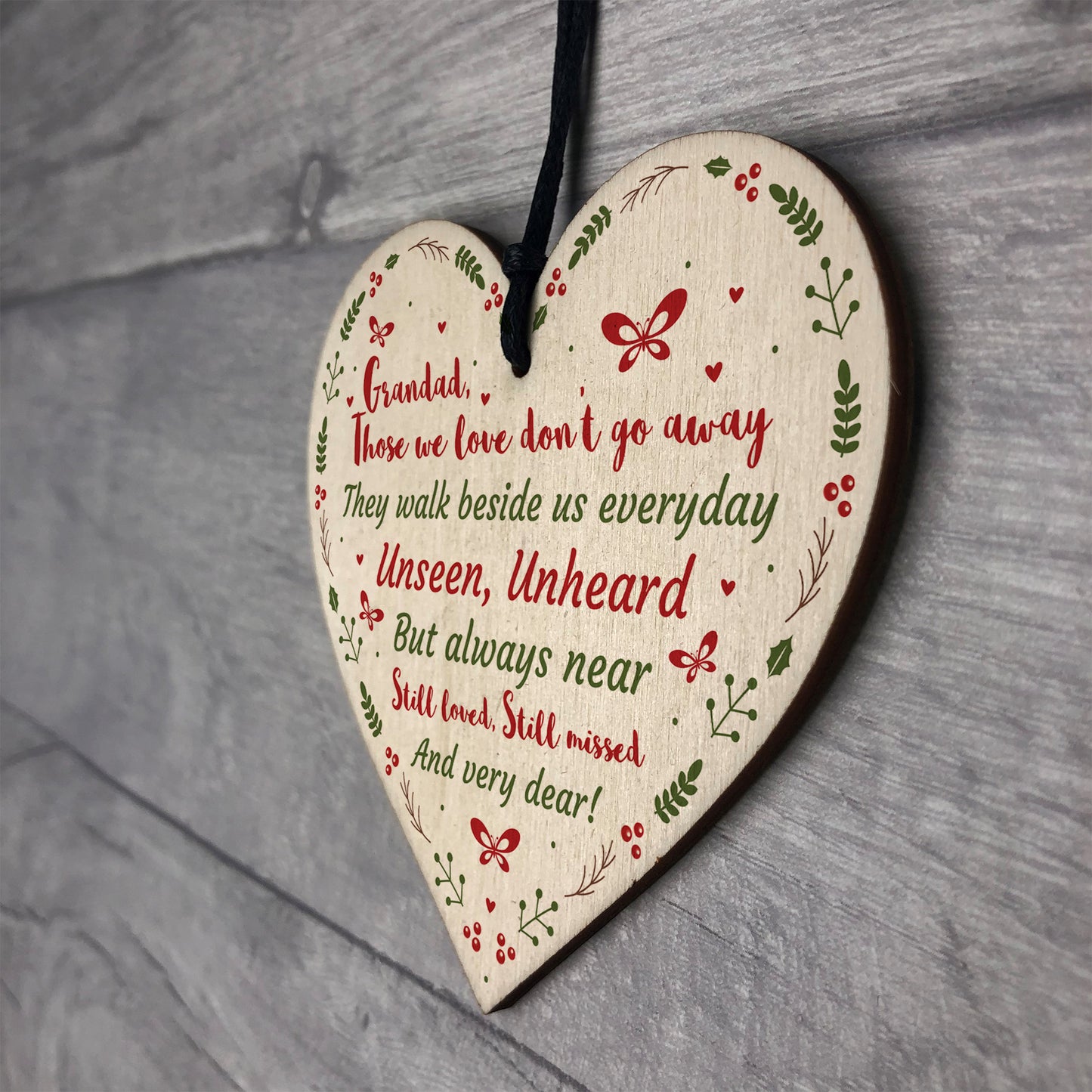 Handmade Memorial Gift Wood Heart Remembrance Plaque For Grandad