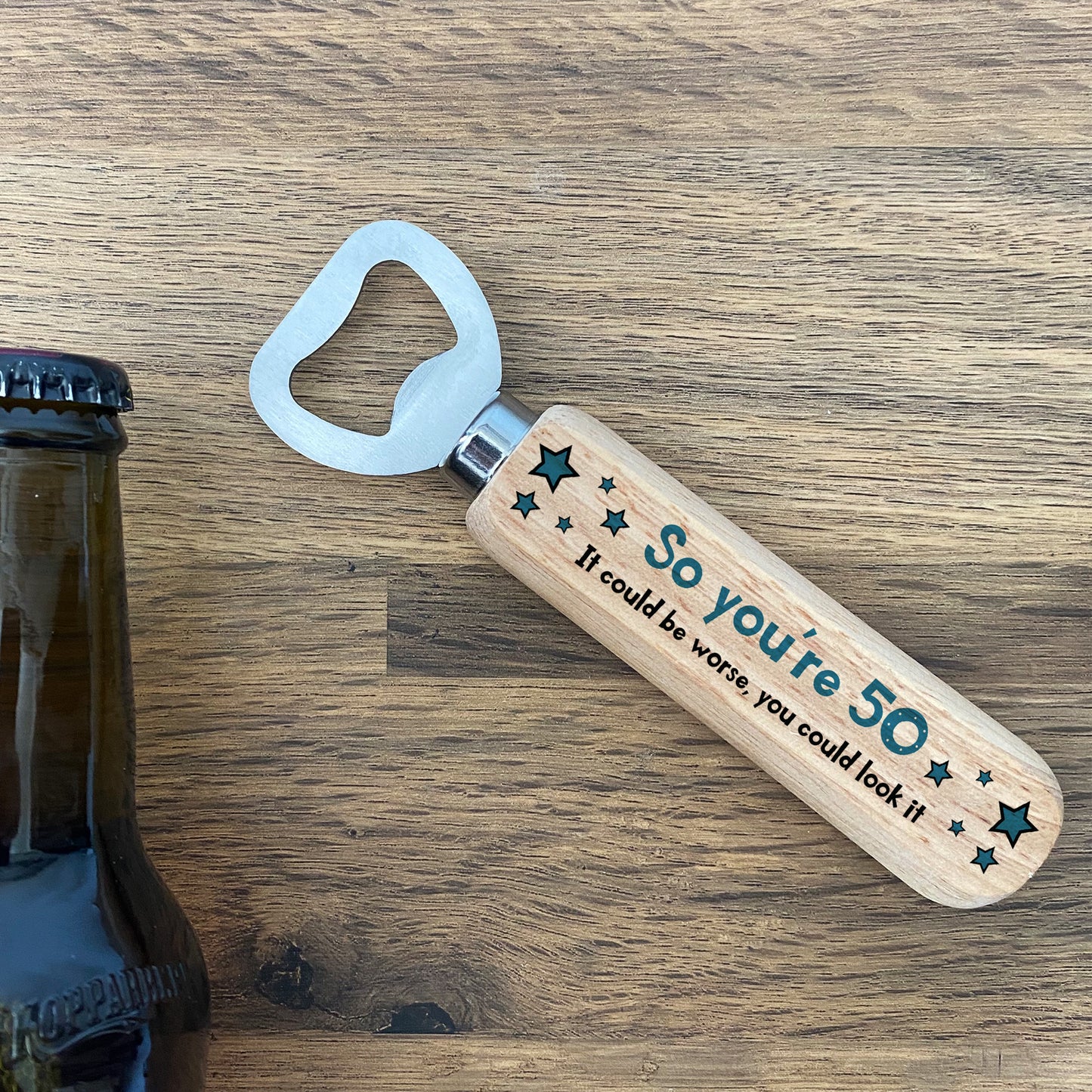 Funny 50th Birthday For Him Her Wooden Bottle Opener Decor