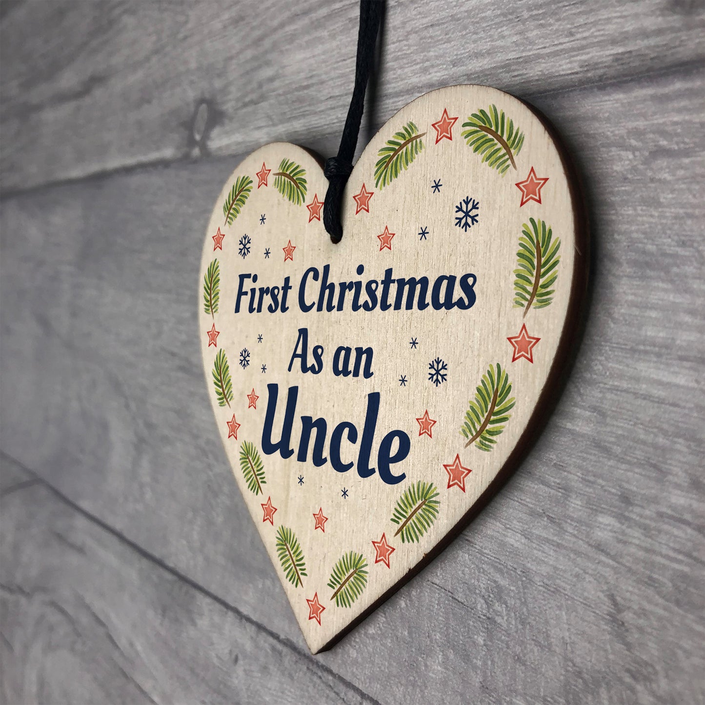 1st Christmas As An Uncle Bauble Wooden Heart Tree Decoration