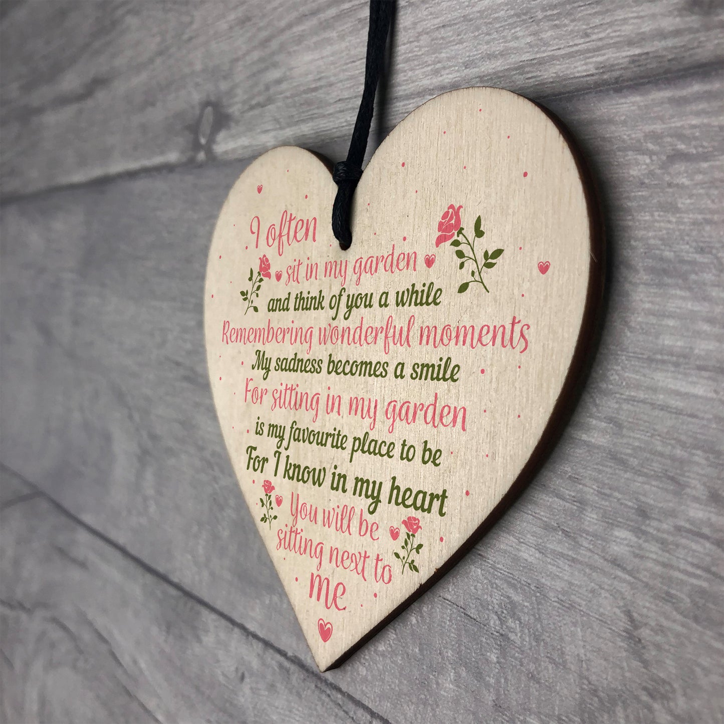 In Memory Wood Heart Garden Plaque Remembrance Dad Mum Gift