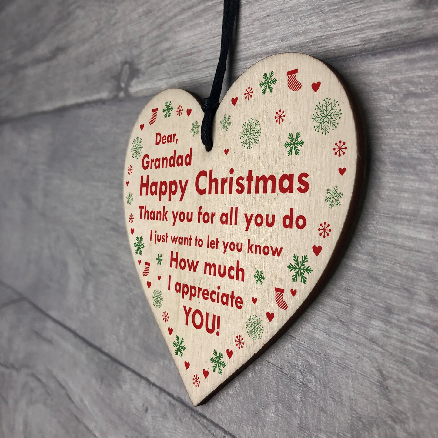 Grandad Bauble Christmas Gifts Wood Heart Decor Grandparents