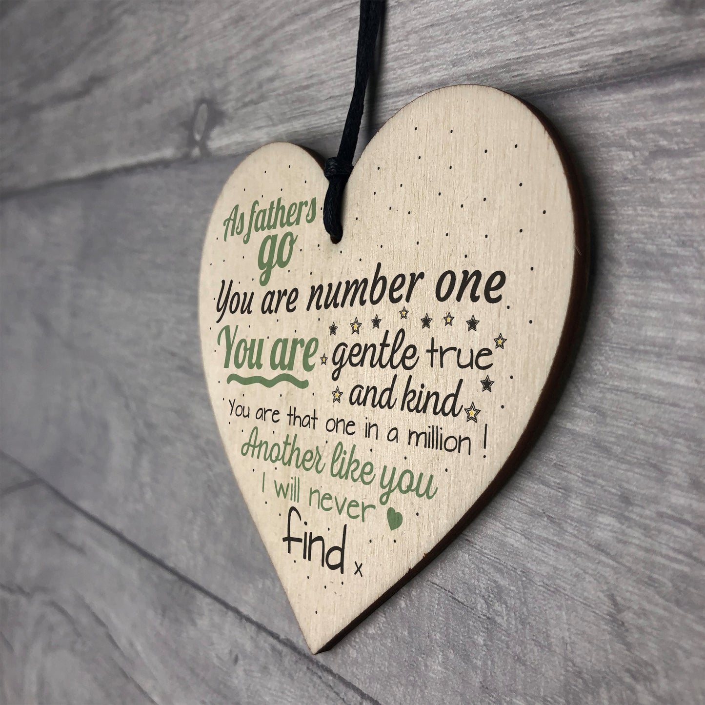 Number One Hanging Wood Heart FATHERS DAY Gift For Him Dad