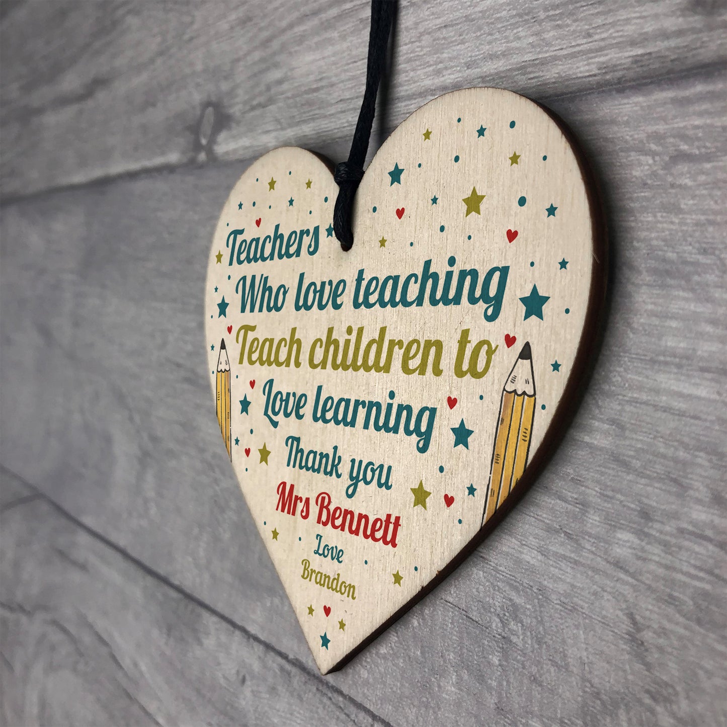 Personalised Best Teacher Gift Thank You Wooden Heat Leaving