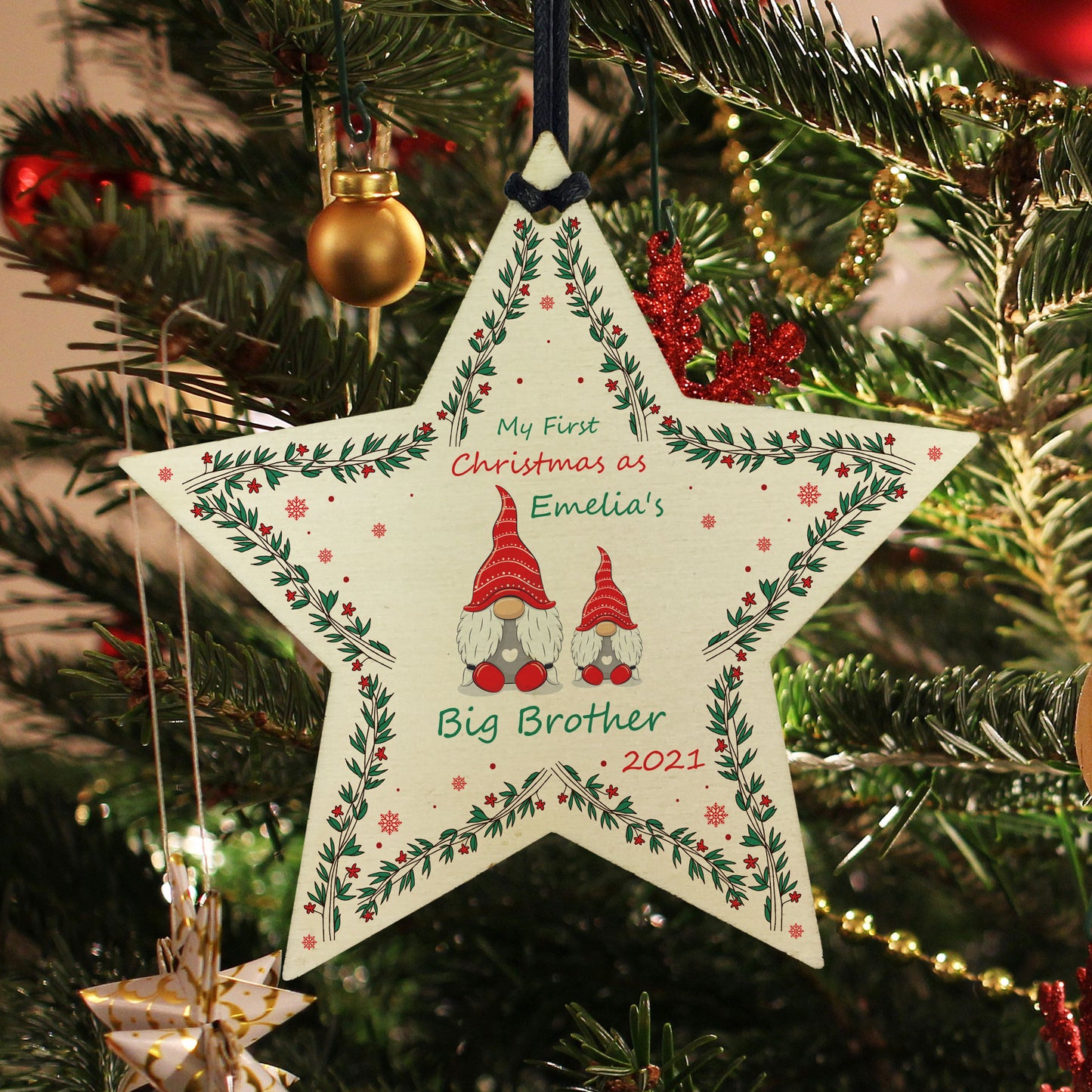 1st Christmas As Big Brother Bauble Star Personalised Baby's 1st