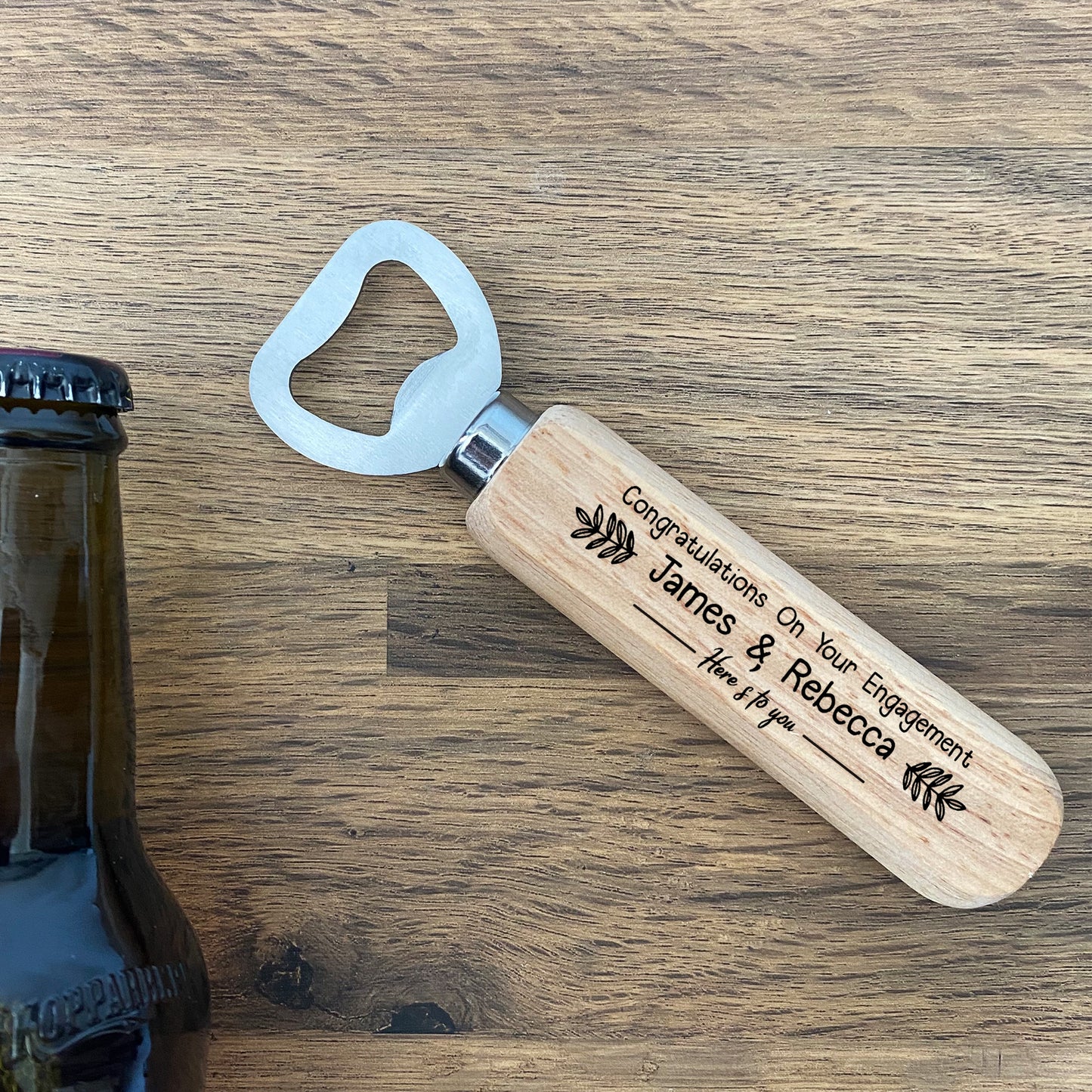 Engagement Gift Personalised Wooden Bottle Opener