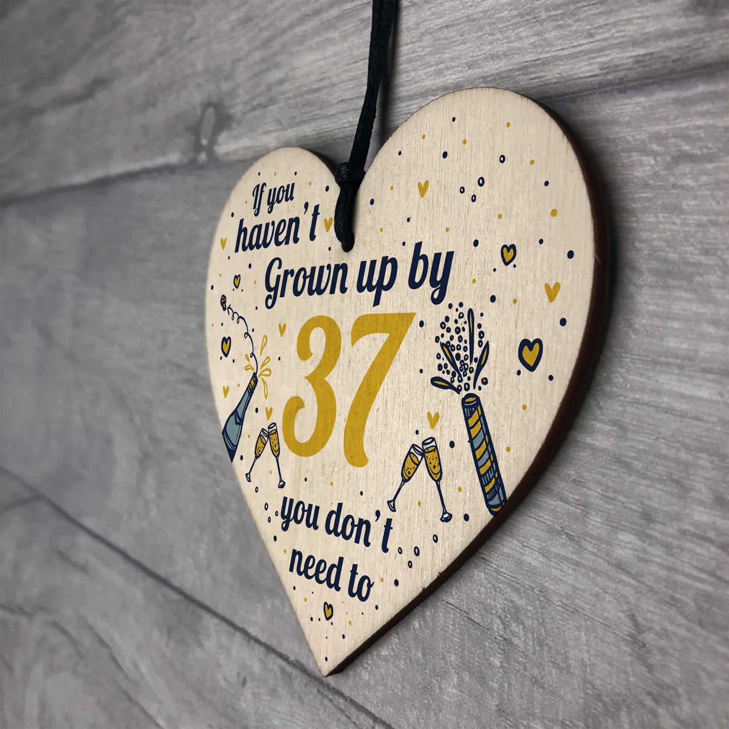 Funny Happy Birthday 37 Wood Heart Man Wife Brother Sister Gift