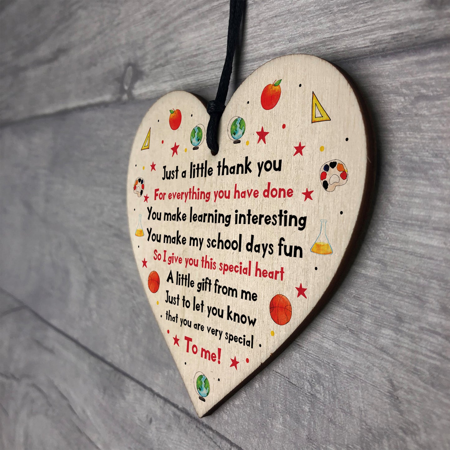 Just A Little Thank You Wood Heart Gift For Teacher Leaving