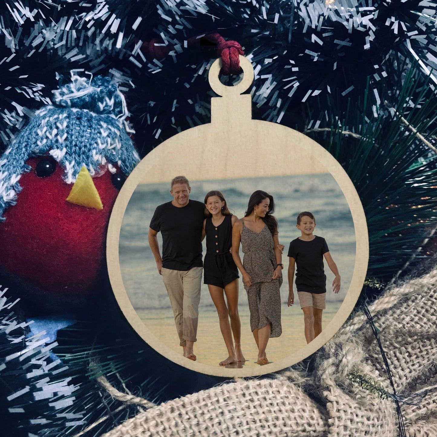 Personalised Custom Photo Wooden Bauble Tree Decoration Family