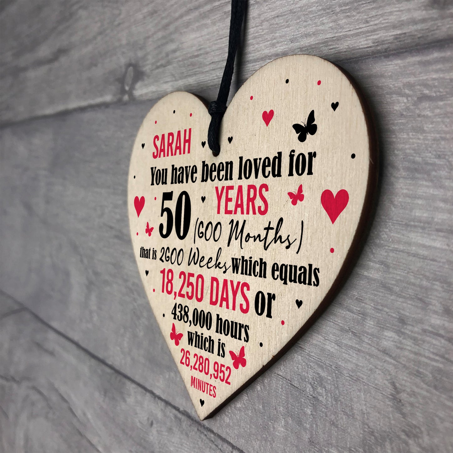 Personalised 50th Birthday Gift Wooden Heart Keepsake Funny Gift