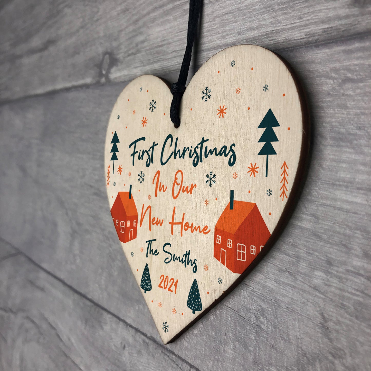 New Home Gift 1st Christmas Bauble Personalised Wood Heart