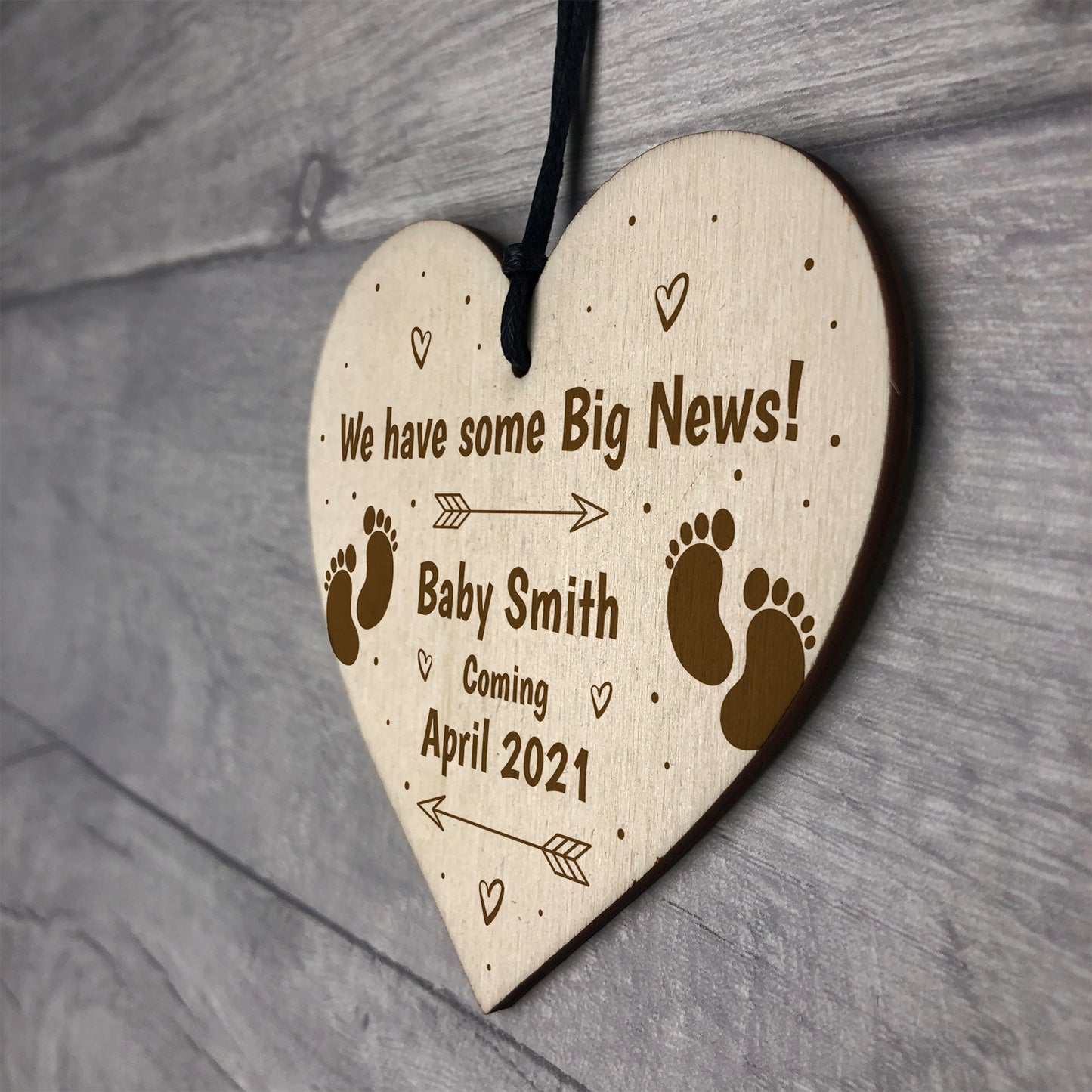 Baby Announcement Sign Wood Heart Personalised New Baby Gift