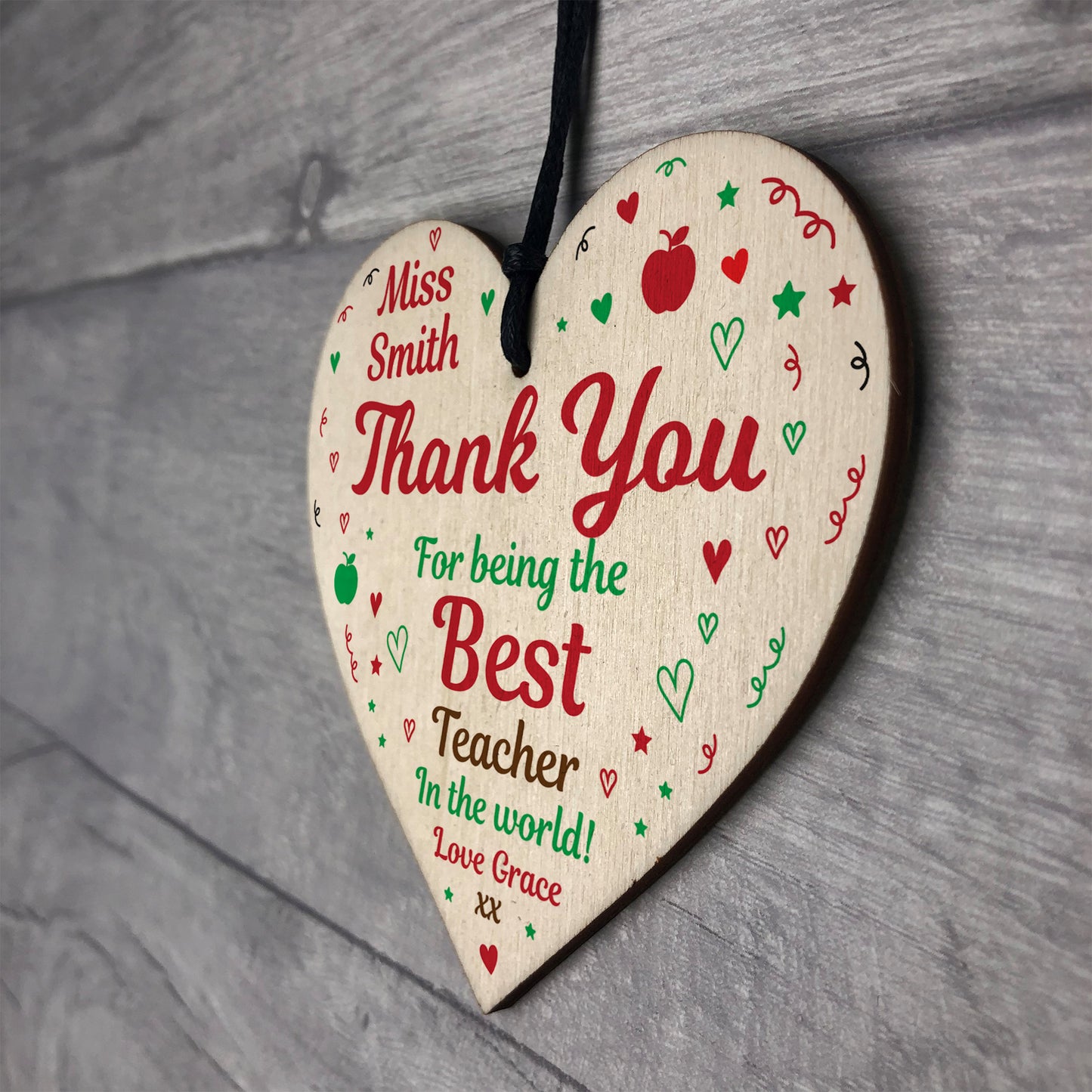 BEST TEACHER GIFT Personalised Wood Heart Thank You Gift