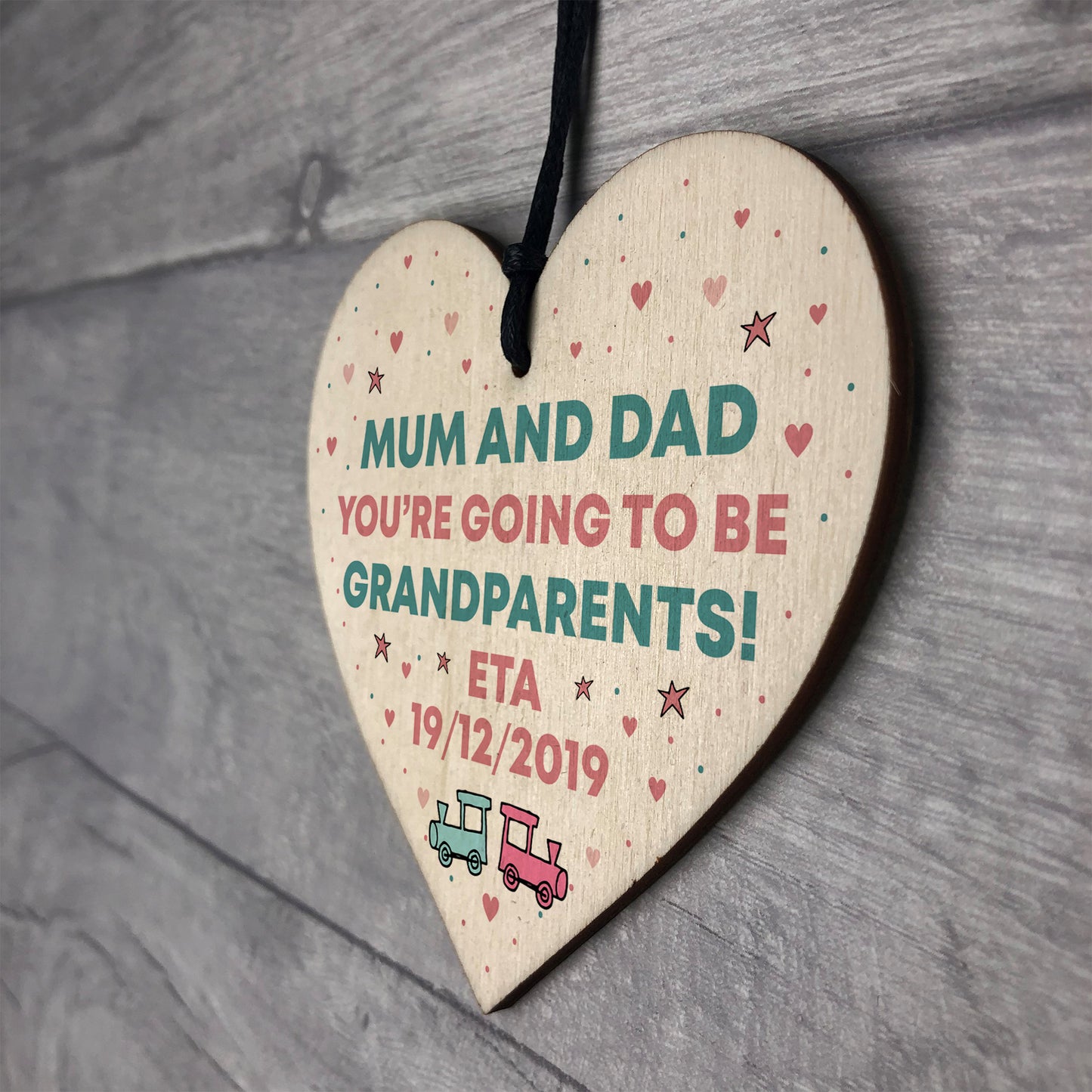 Baby Pregnancy Annoucement Card Wood Heart Gift For Grandparents