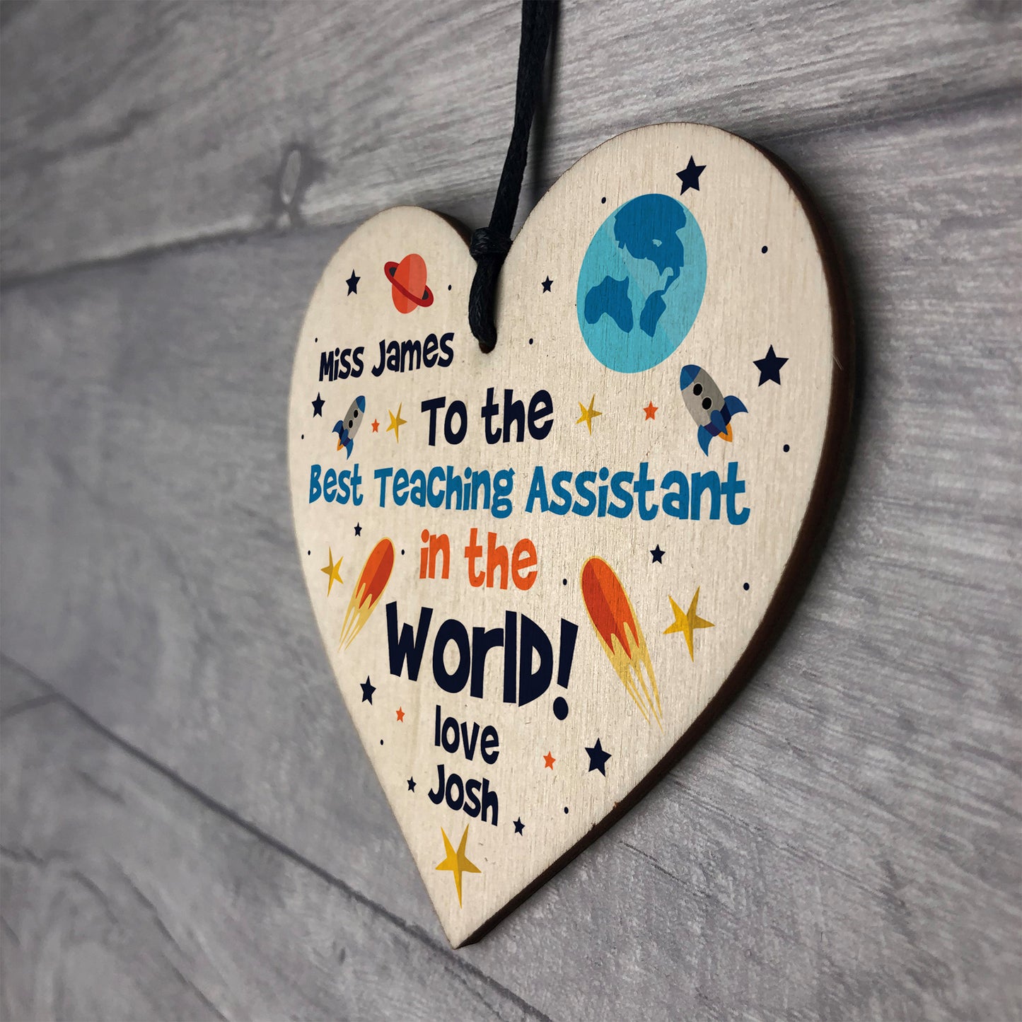 Best Teaching Assistant PERSONALISED Wooden Heart Nursery