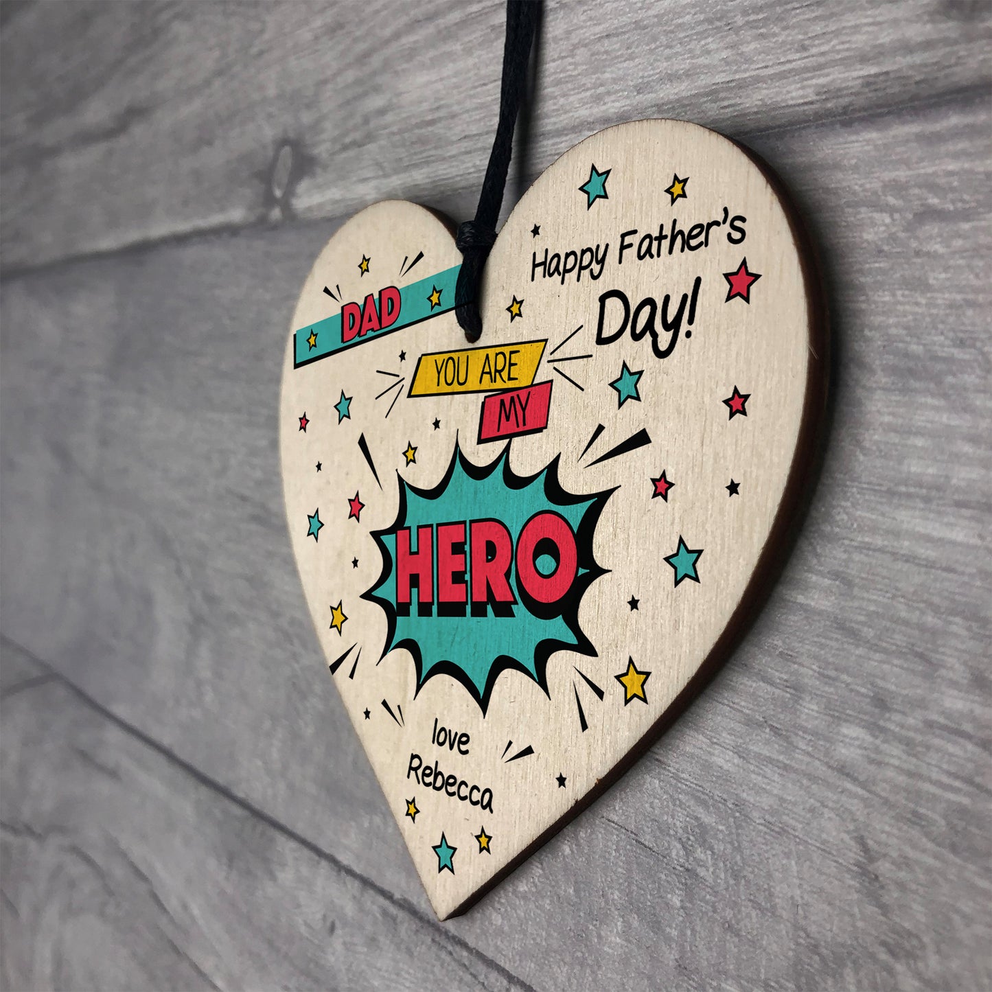 Fathers Day Gift For Dad Superhero Plaque Personalised Heart