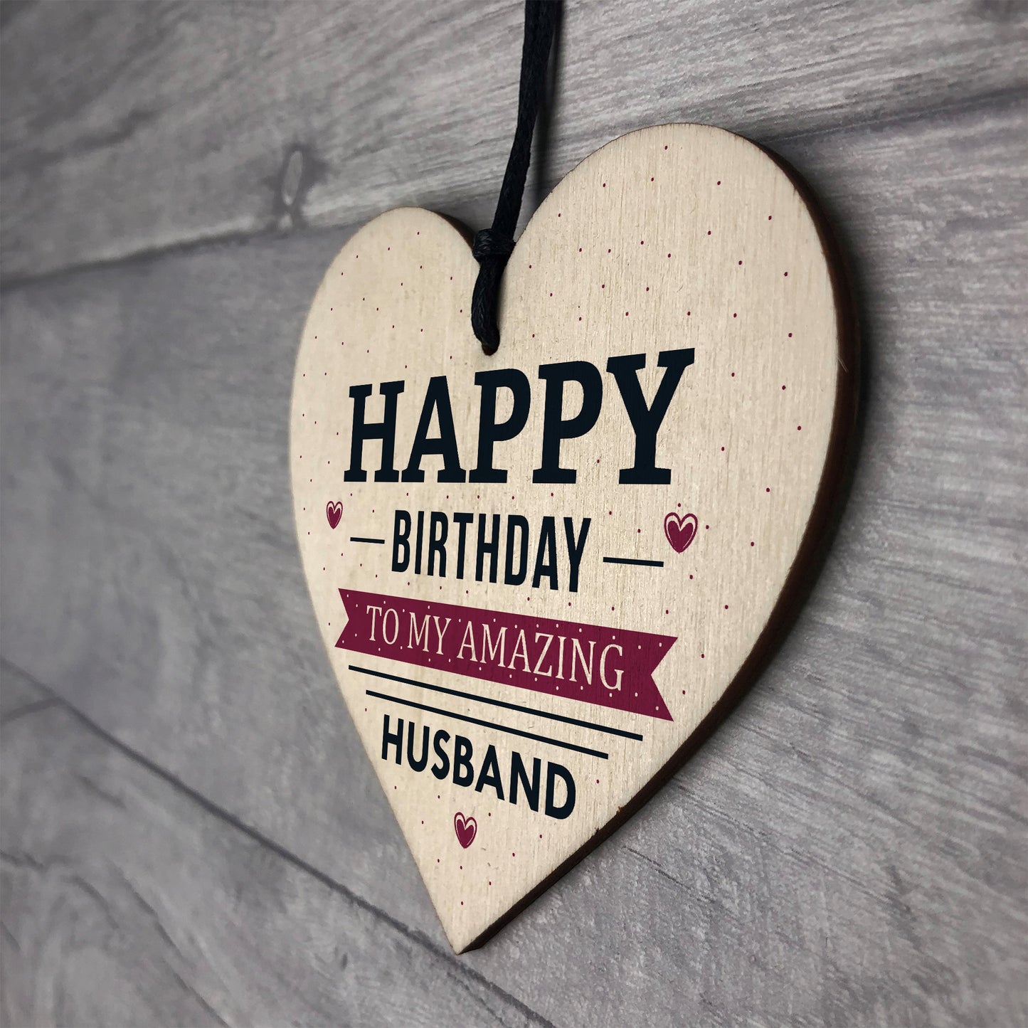 Happy Birthday Husband Wife Hubby Partner Wooden Heart Plaque