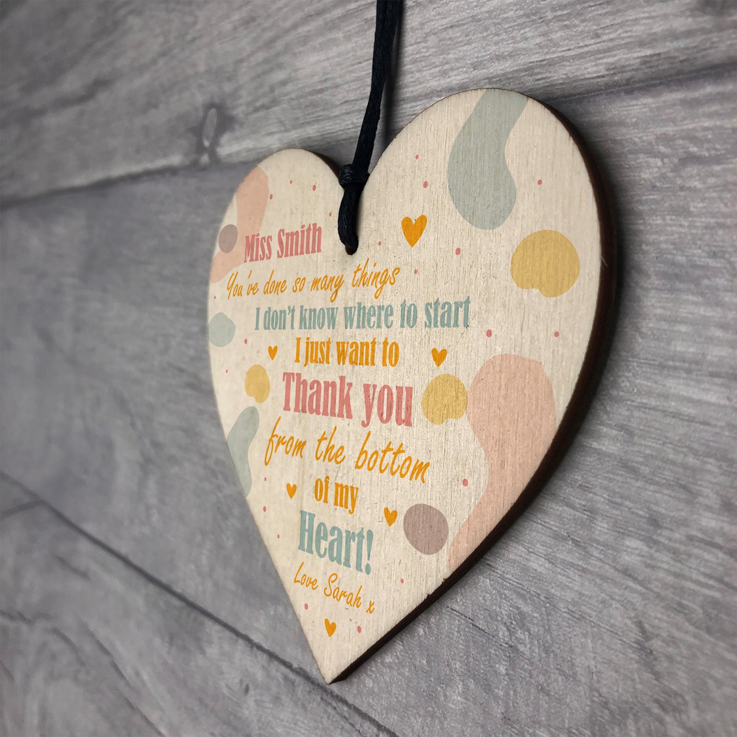 Personalised Thank You Friend Gift Wood Heart Teacher Friendship