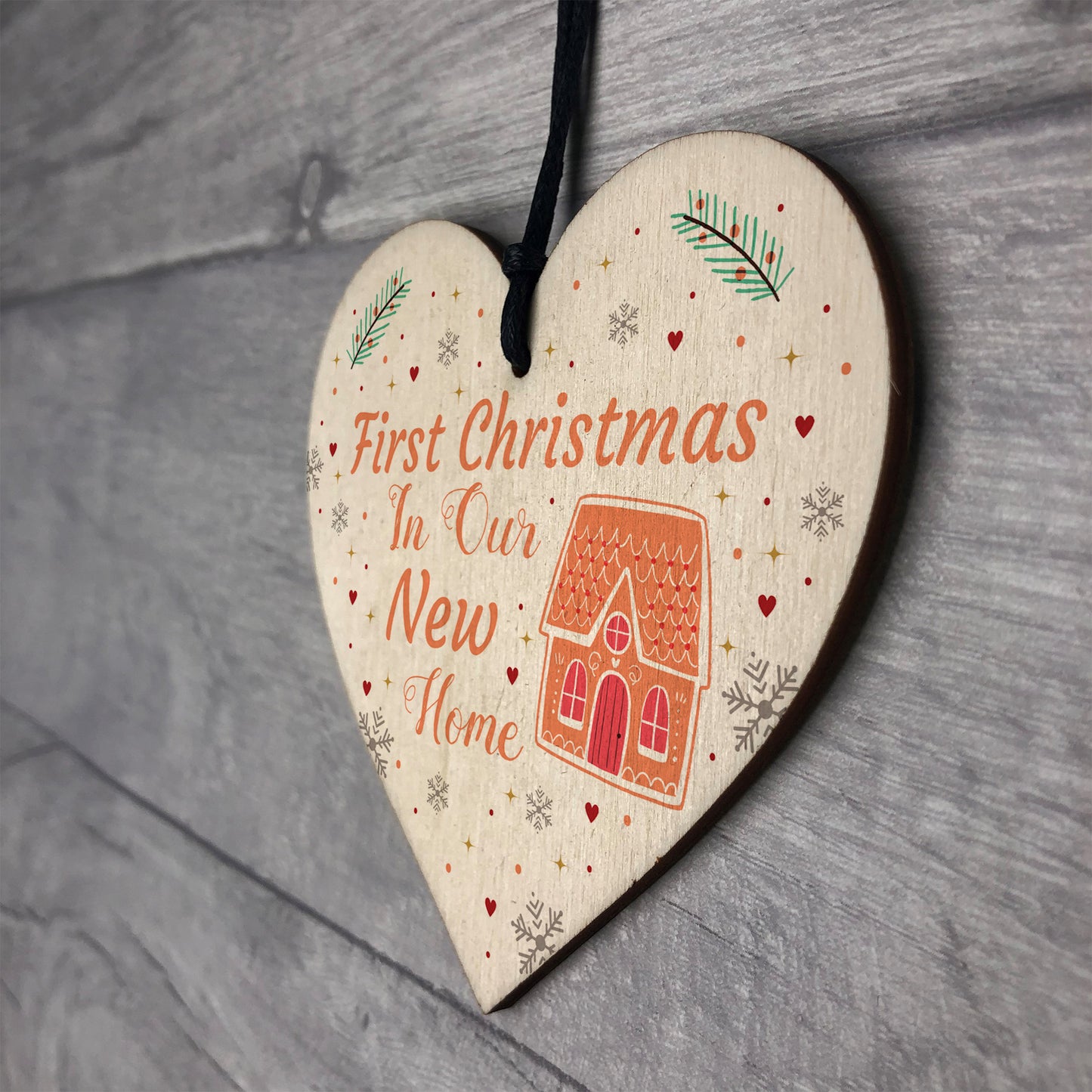 First Christmas New Home Gift Personalised Wood Heart Tree Decor