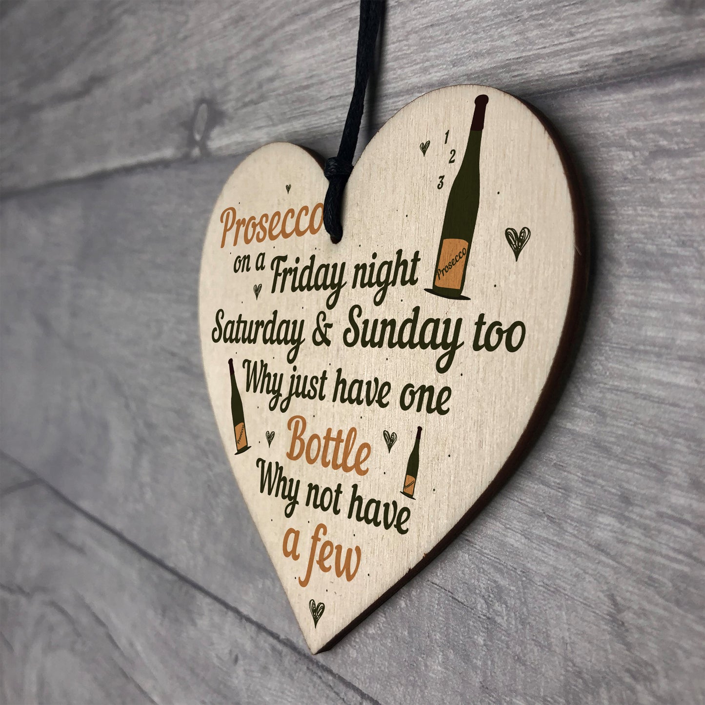 Friday Night Prosecco Wood Heart Funny Drinking Bar Plaque Gift