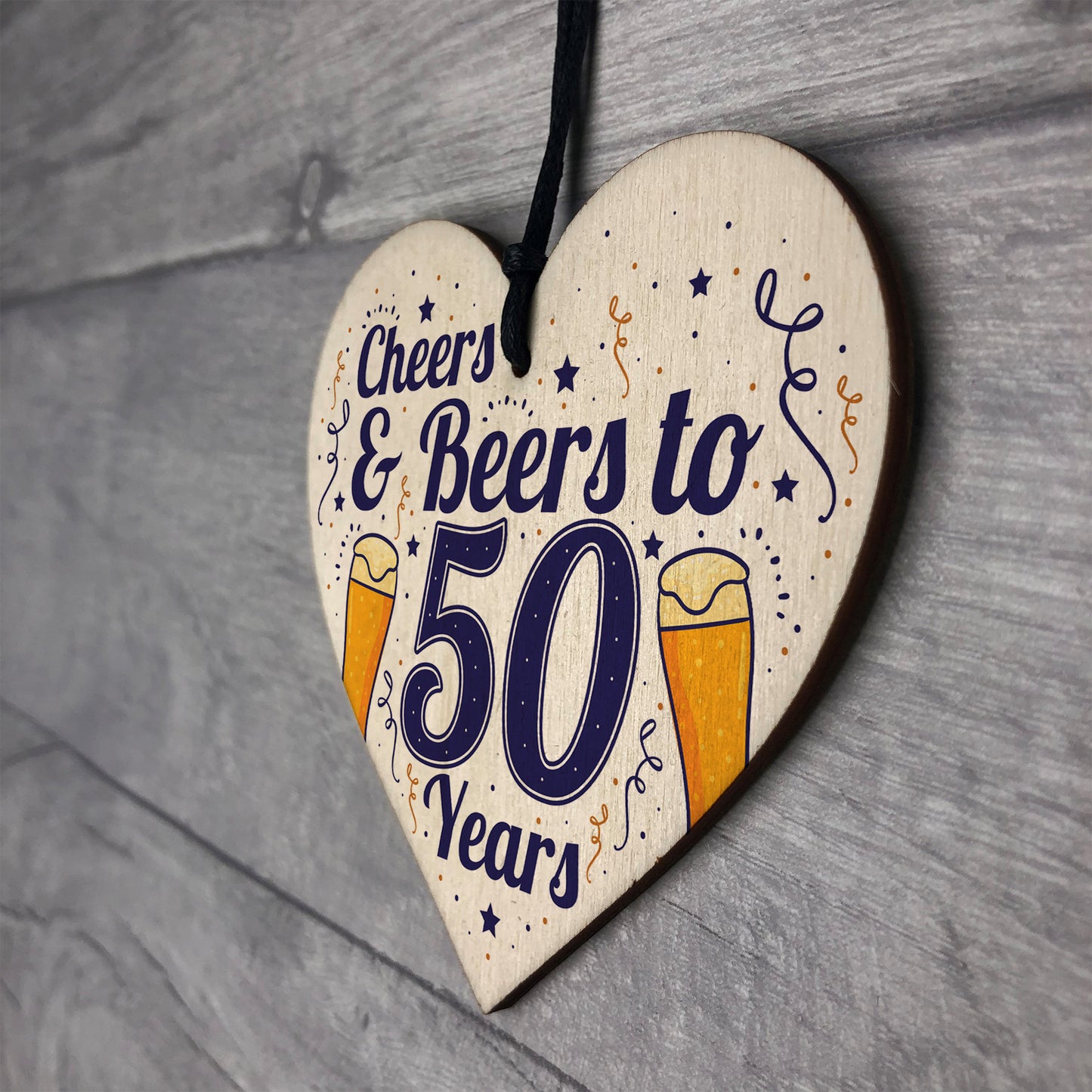 Cheers Beers 50th Birthday Novelty Gifts Men Wooden Heart Gift