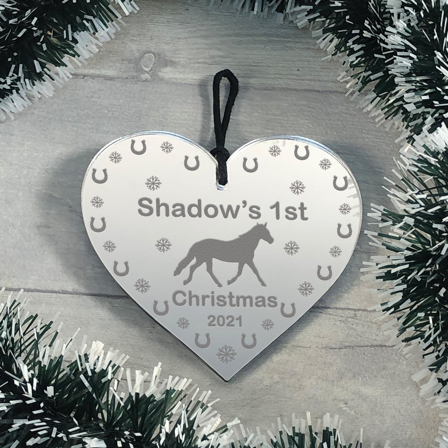 1st Christmas Engraved Heart Horse Christmas Decoration ANY NAME