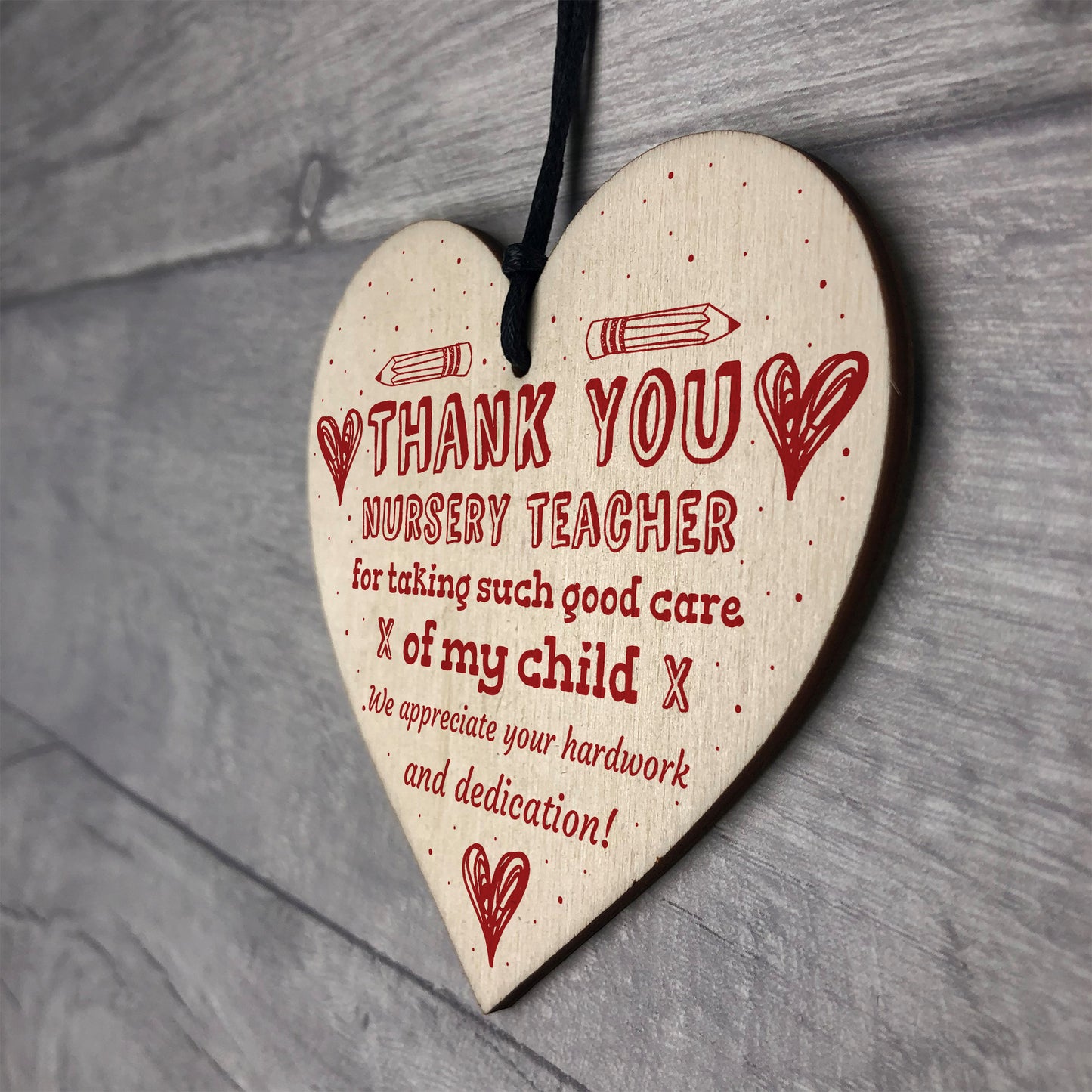 Handmade Wooden Hanging Heart Plaque Nursery Teacher Gift