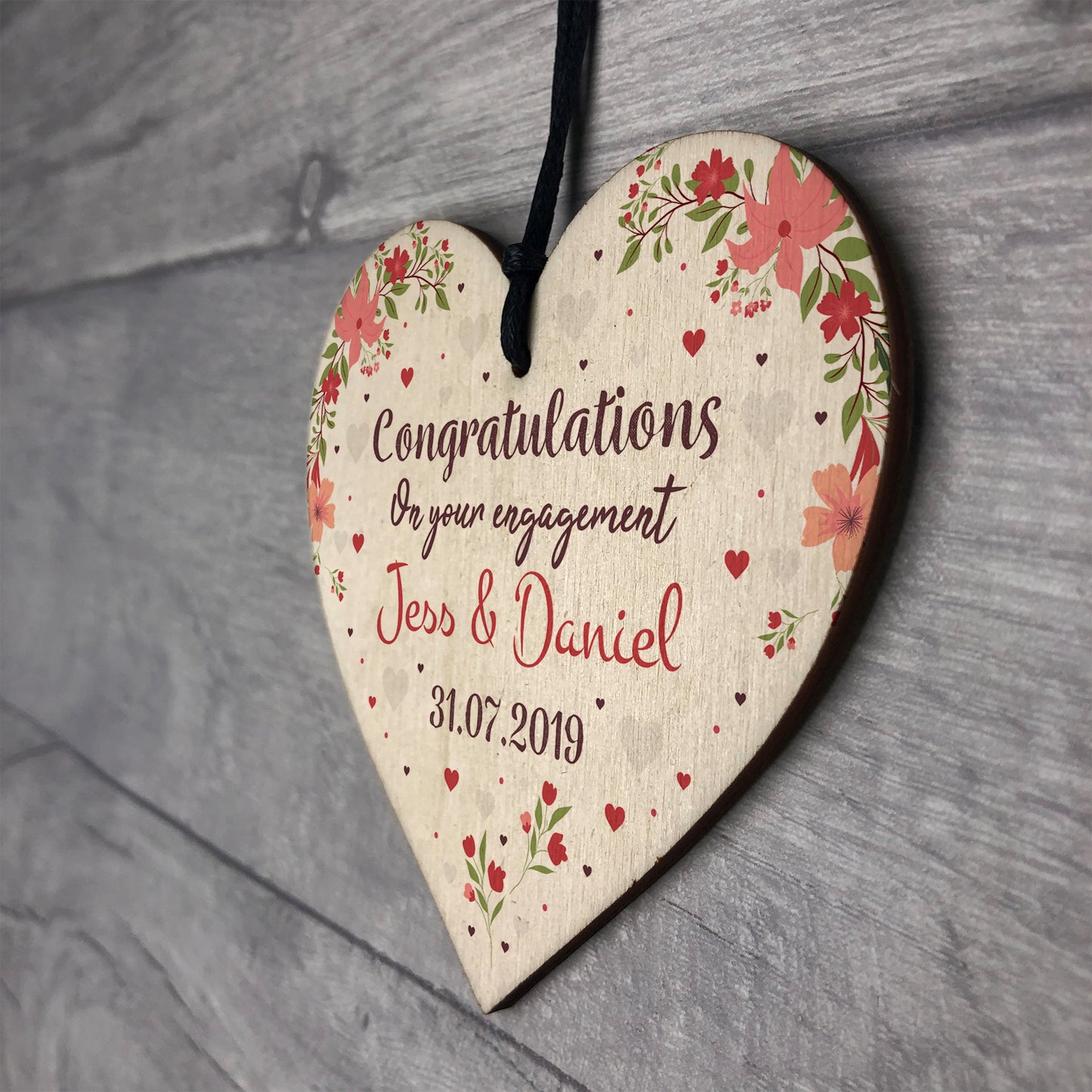 Personalised Engagement Wooden Heart Congratulations Gift