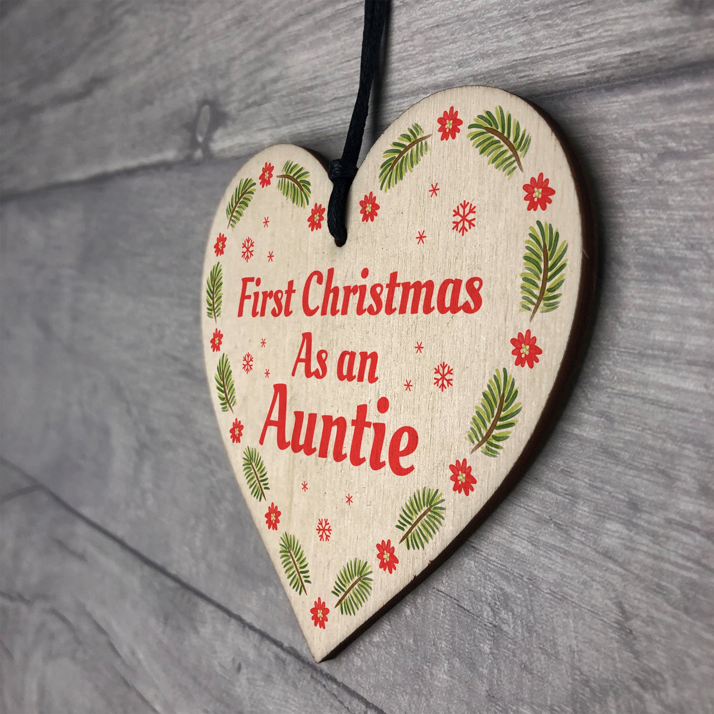 1st Christmas As An Auntie Bauble Wooden Heart Tree Decoration