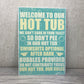 Our Hot Tub Rules Novelty Hanging Garden Shed Jacuzzi Plaque