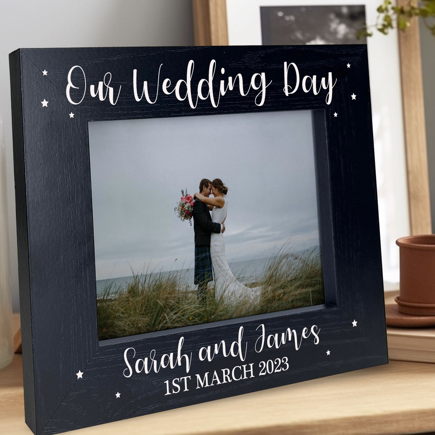 Personalised Wedding Gift Black Photo Frame For Wedding Day