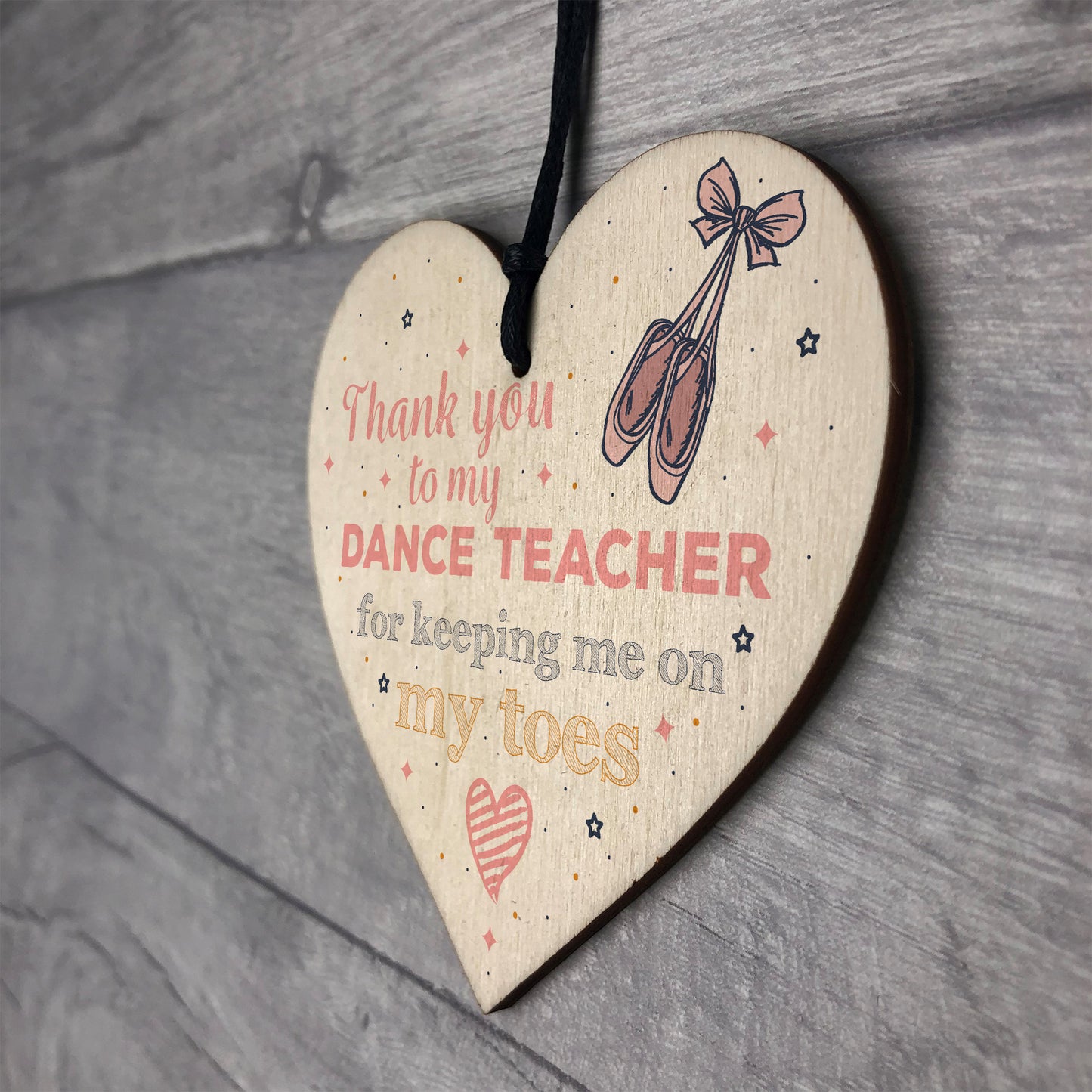 Handmade Dance Teacher Gift Ballerina Wood Heart Thank You