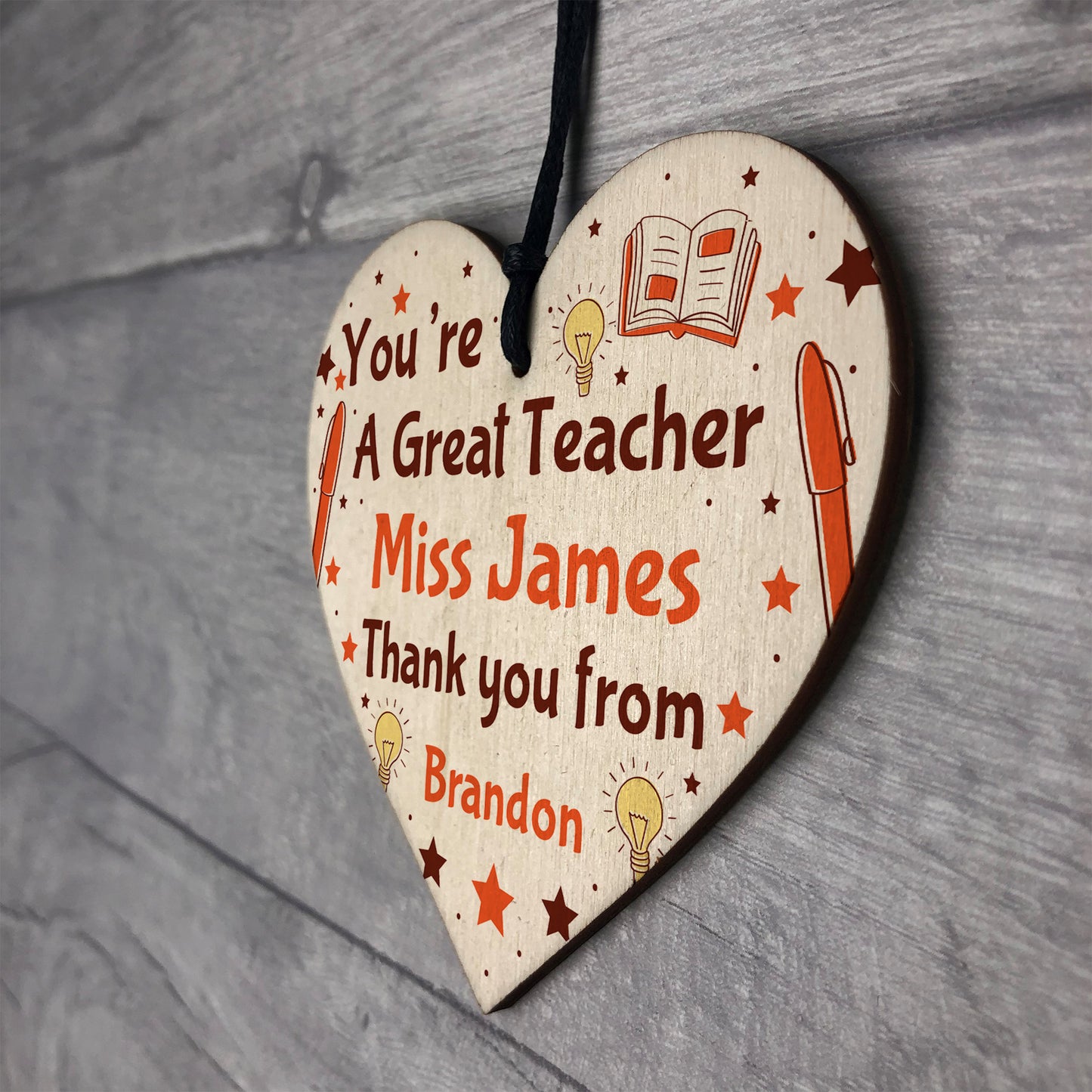 PERSONALISED Teacher Gift Wood Heart Thank You Leaving Gift