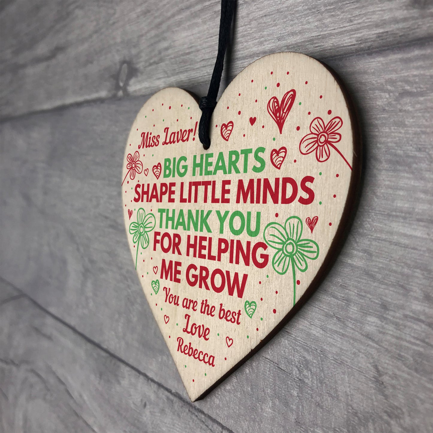 Thank You Teacher Assistant Mentor Childminder Gift Wood Heart