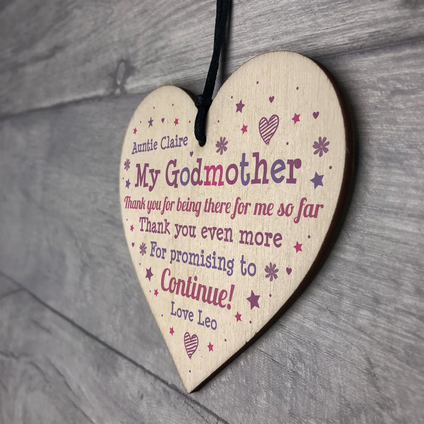 Personalised Godmother Gift Wood Heart Godparent Gift Thank You