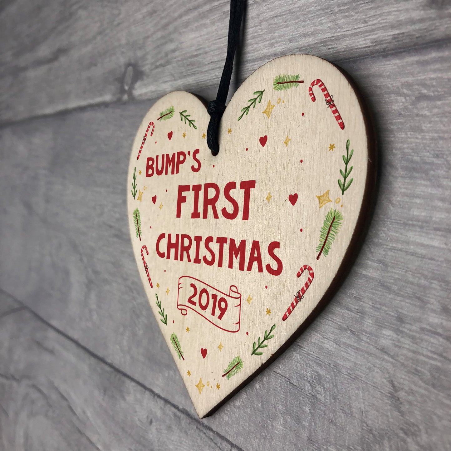 Bumps First Christmas Heart Decoration Wood Christmas Tree Decor