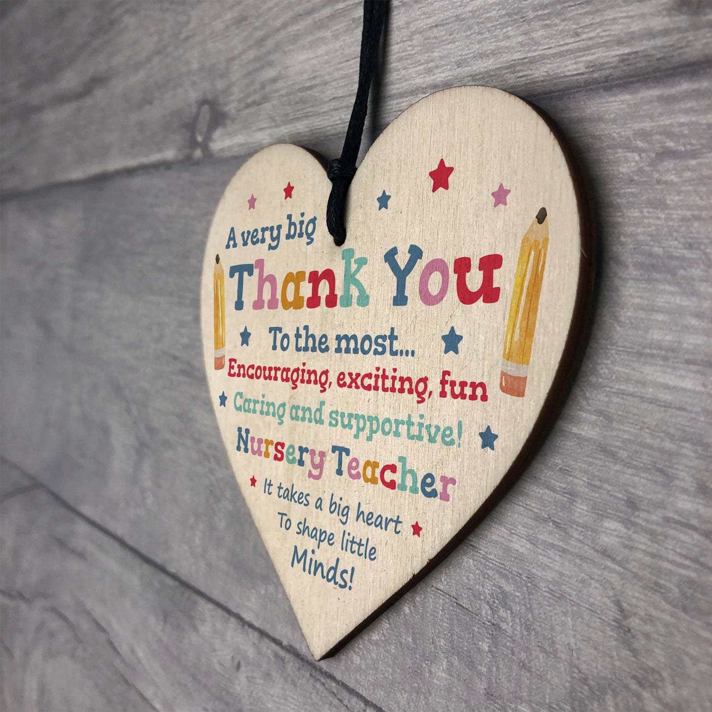 THANK YOU Gift For Nursery Teacher Hanging Wood Heart Leaving