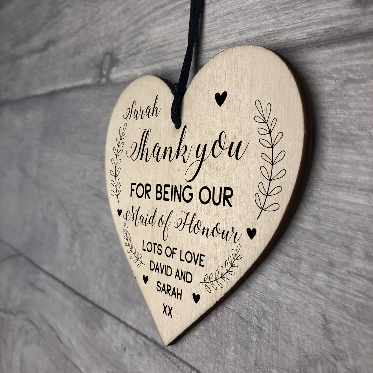 Personalised Thank You Gift For Maid Of Honour Wood Heart