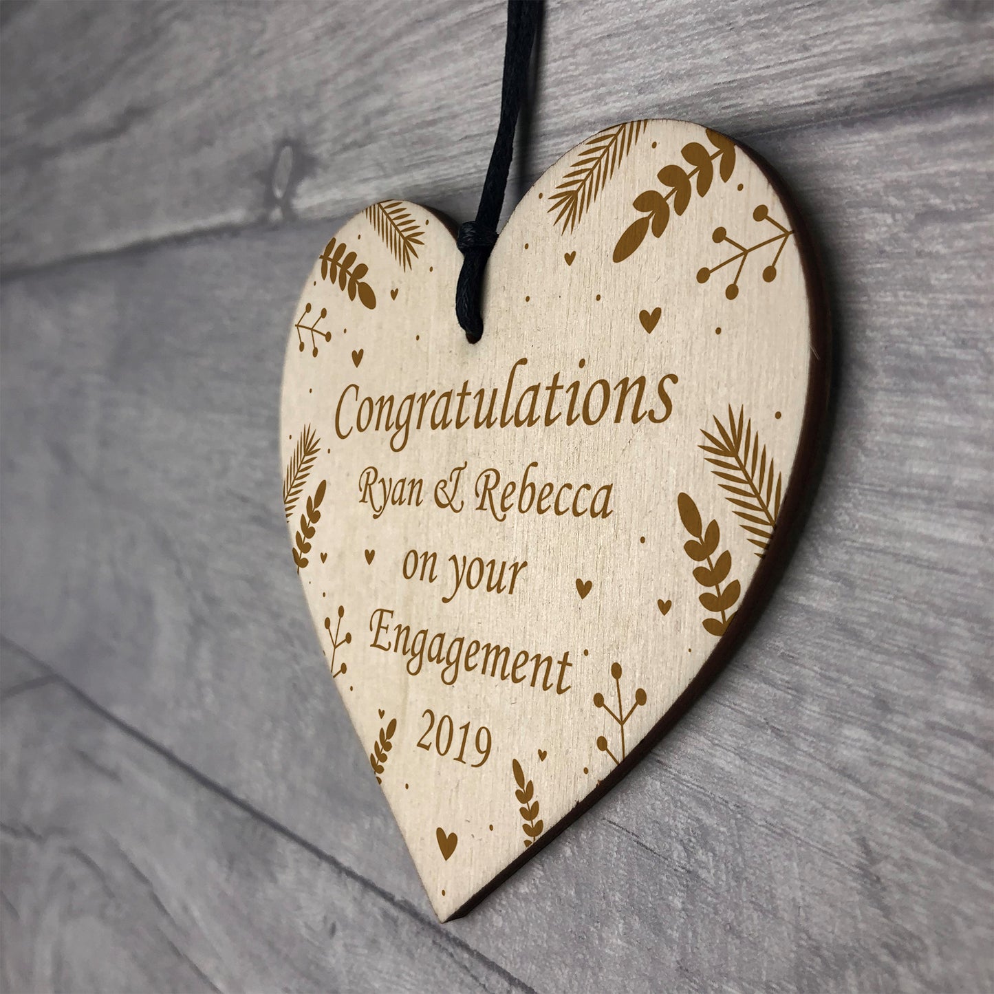 Congratulations On Your Engagement Wooden Heart Personalised