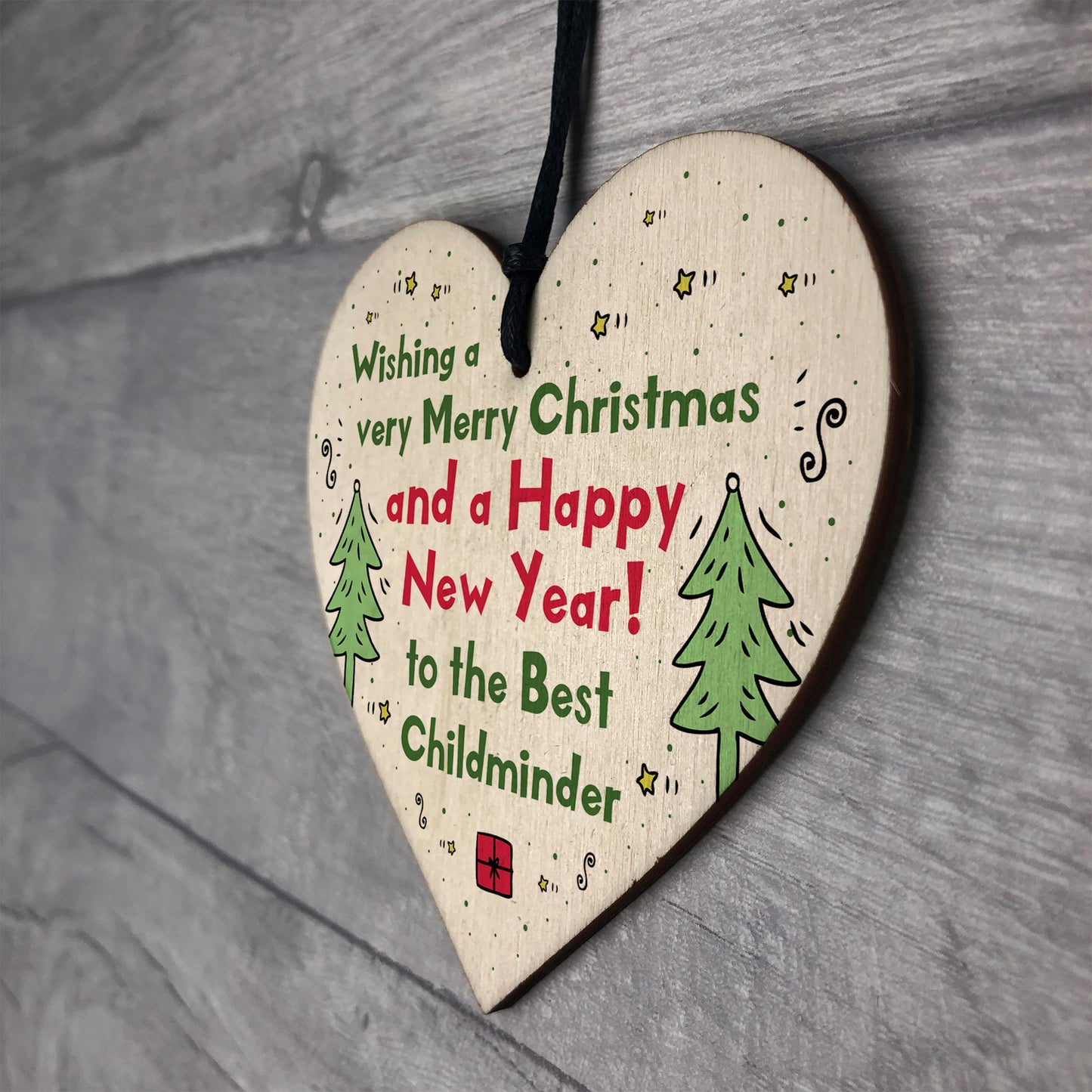 Handmade Christmas Gift For Childminder Wooden Heart Thank You