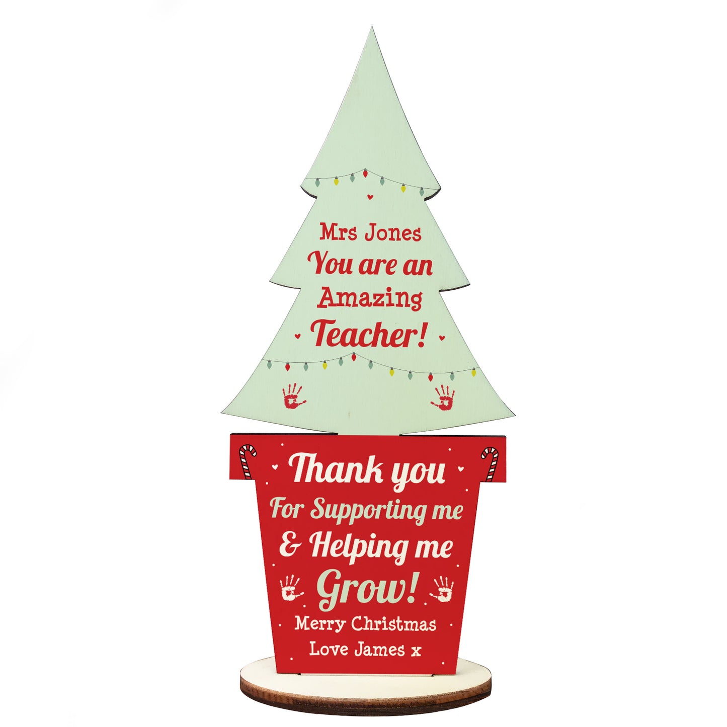 Personalised Teacher Gift Wood Tree Thank You Christmas Gift