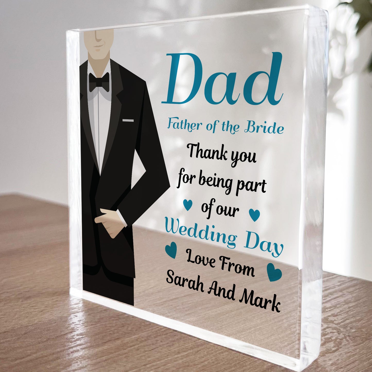 Wedding Day Gift For Dad From Bride And Groom Personalised Block