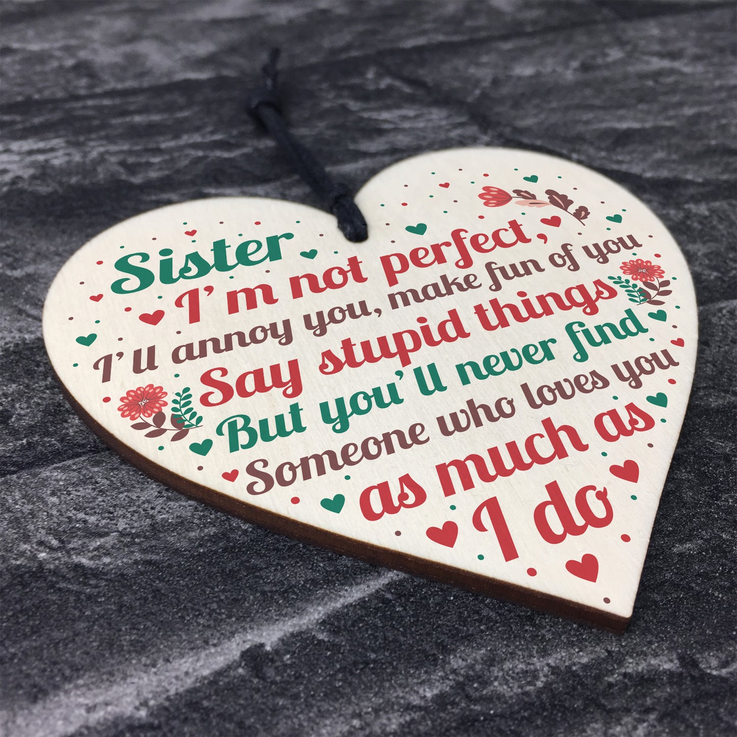 Funny Sister Birthday Christmas Card Gifts Wood Heart Friendship