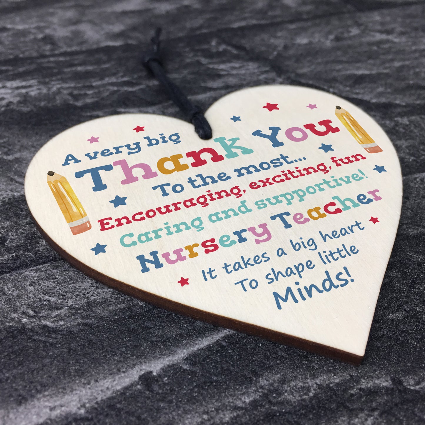 THANK YOU Gift For Nursery Teacher Hanging Wood Heart Leaving