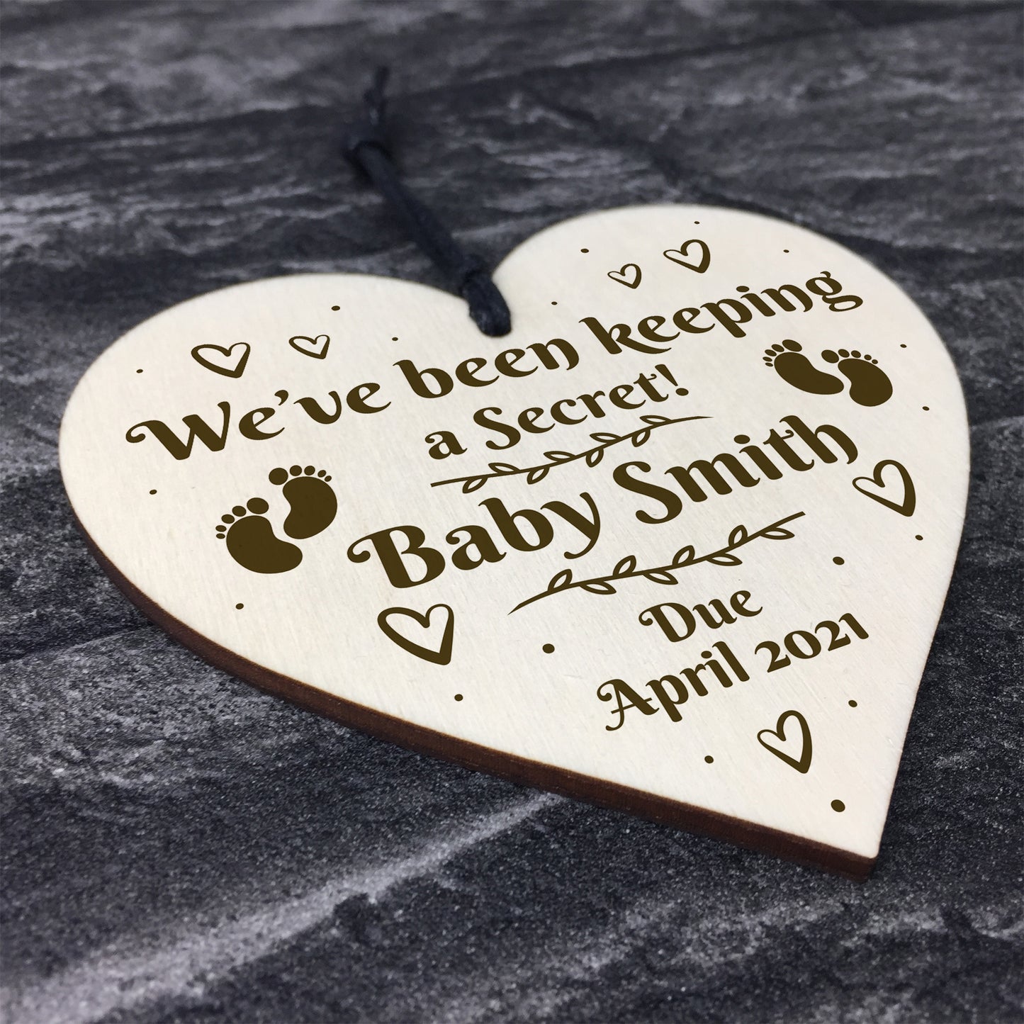 Baby Announcement Gift Wood Heart PERSONALISED Baby Details