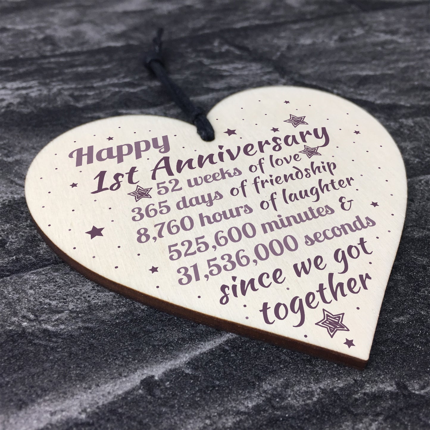 1st Wedding Anniversary Gift Wooden Heart Engagement Keepsake