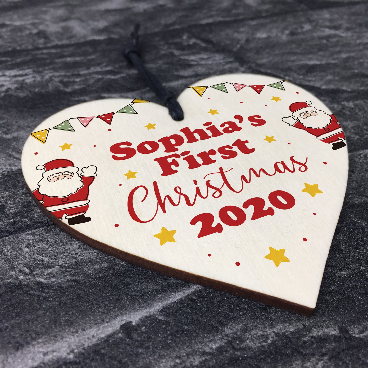 1st Christmas Decoration Wood Heart New Baby Gift Personalised