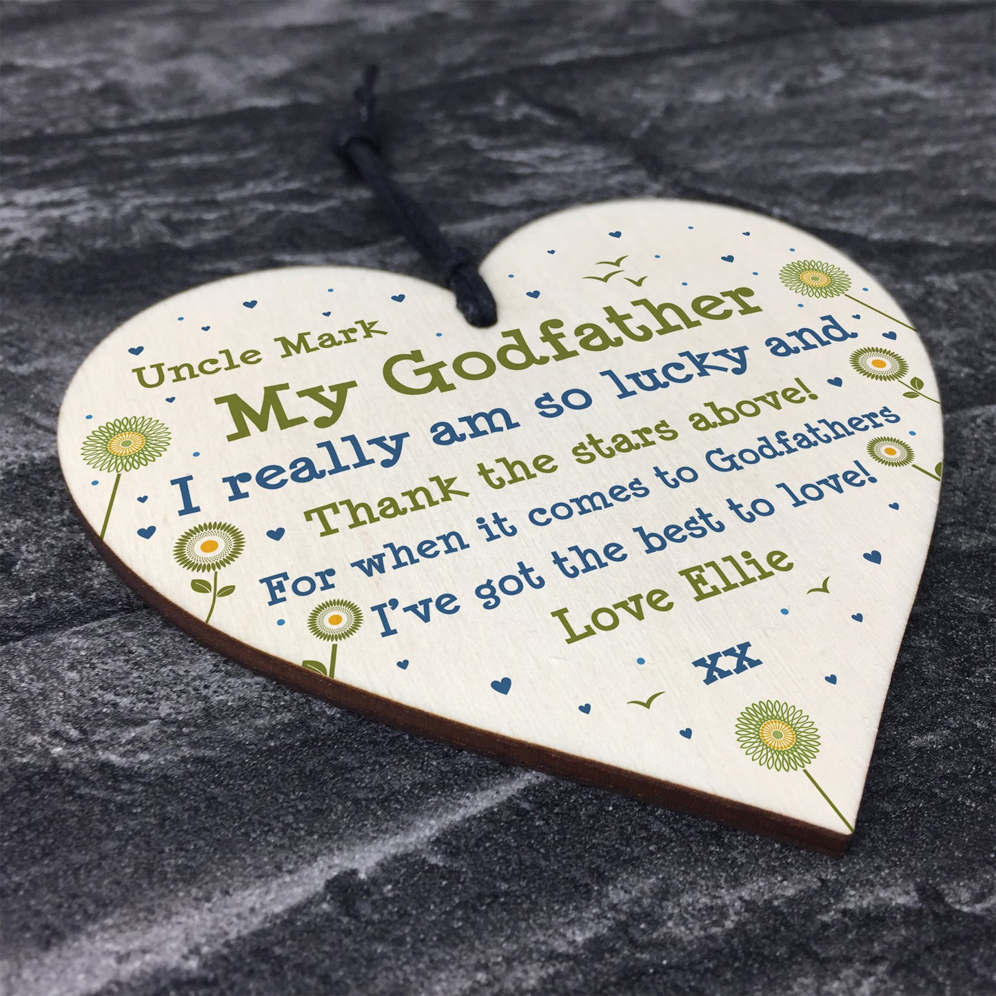 Godfather Personalised Plaque Wooden Heart Godfather Birthday