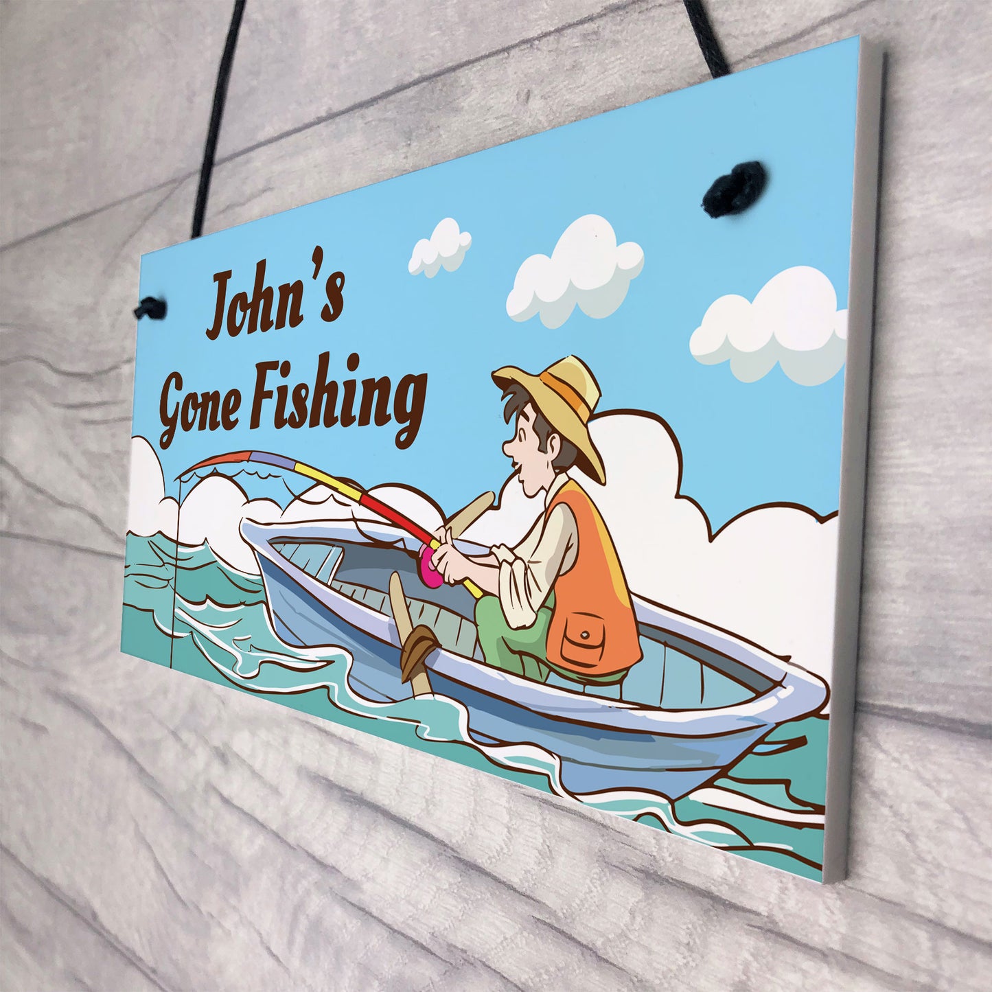 Personalised GONE FISHING Sign Hanging Door Wall Shed Man Cave